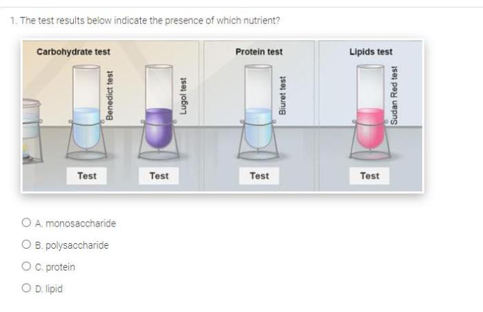 The test results below indicate the presence of which nutrient